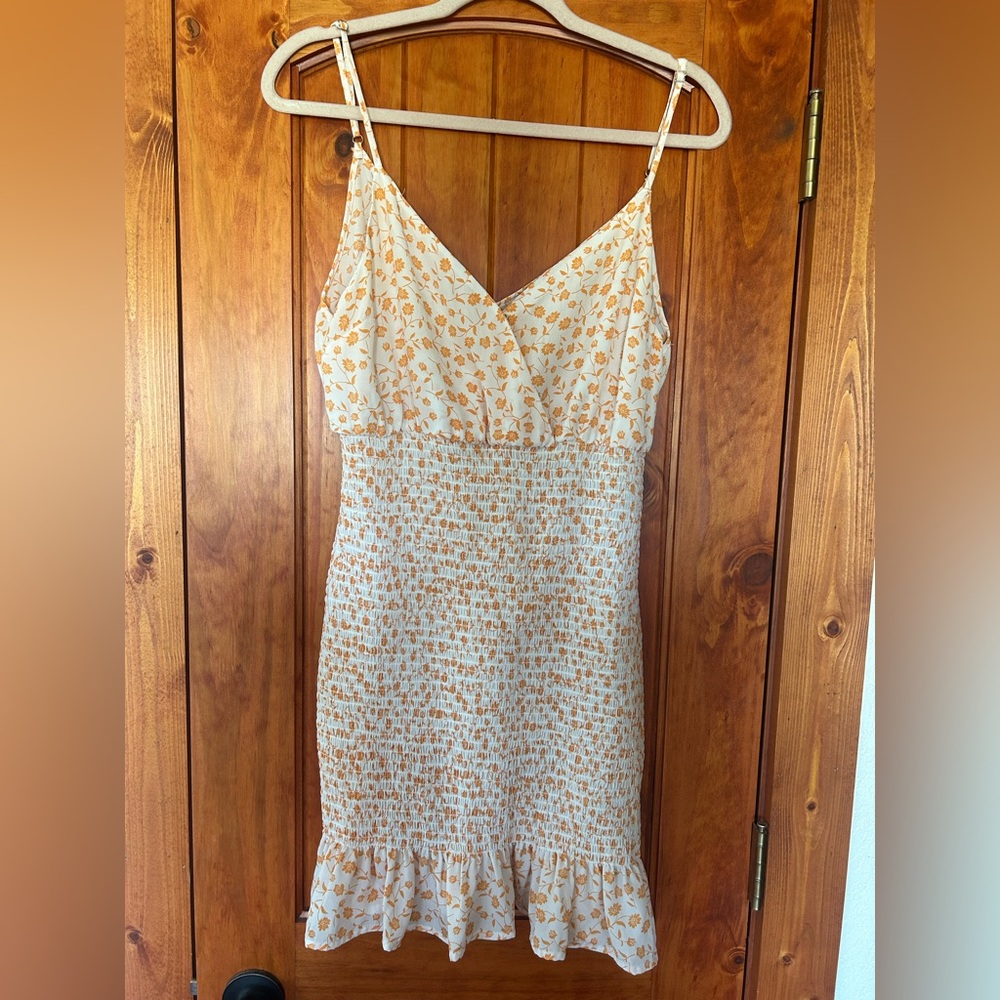 Love Tree Orange Floral Smocked Mini Dress